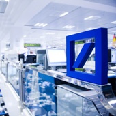 Trading floor with Deutsche Bank logo
